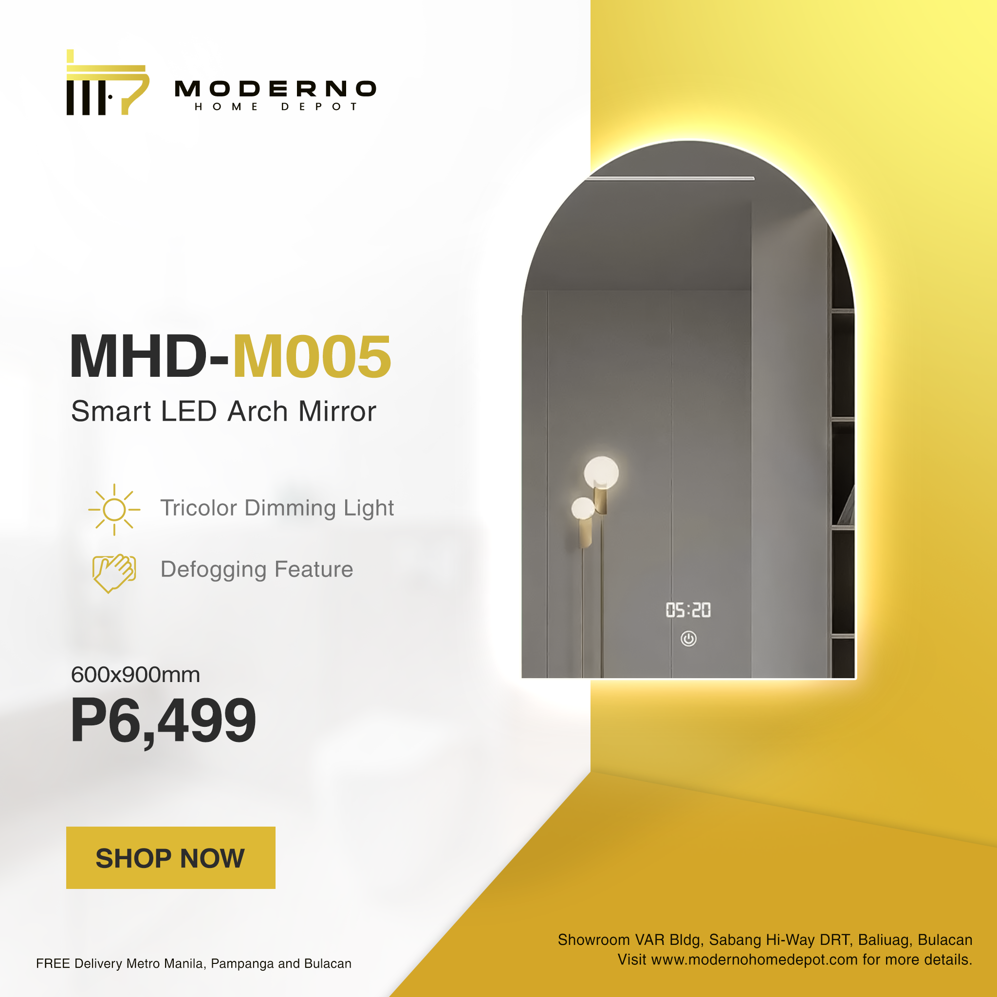 MHDM005 (Smart LED Mirror Arch Shape) Moderno Home Depot